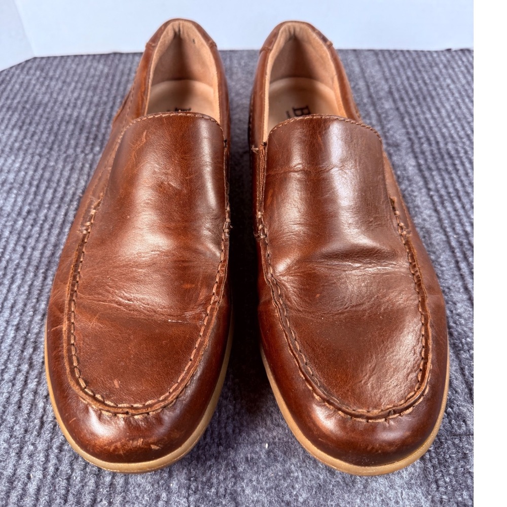 Born Mens Brown Leather Slip On Loafers Moc Toe Shoes H44116 Size 10.5 M